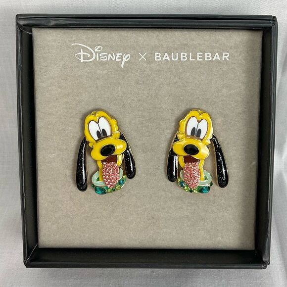 BAUBLEBAR Disney Pluto Earrings New Gold Post Secure Lock Backs Enamel - Picture 1 of 5